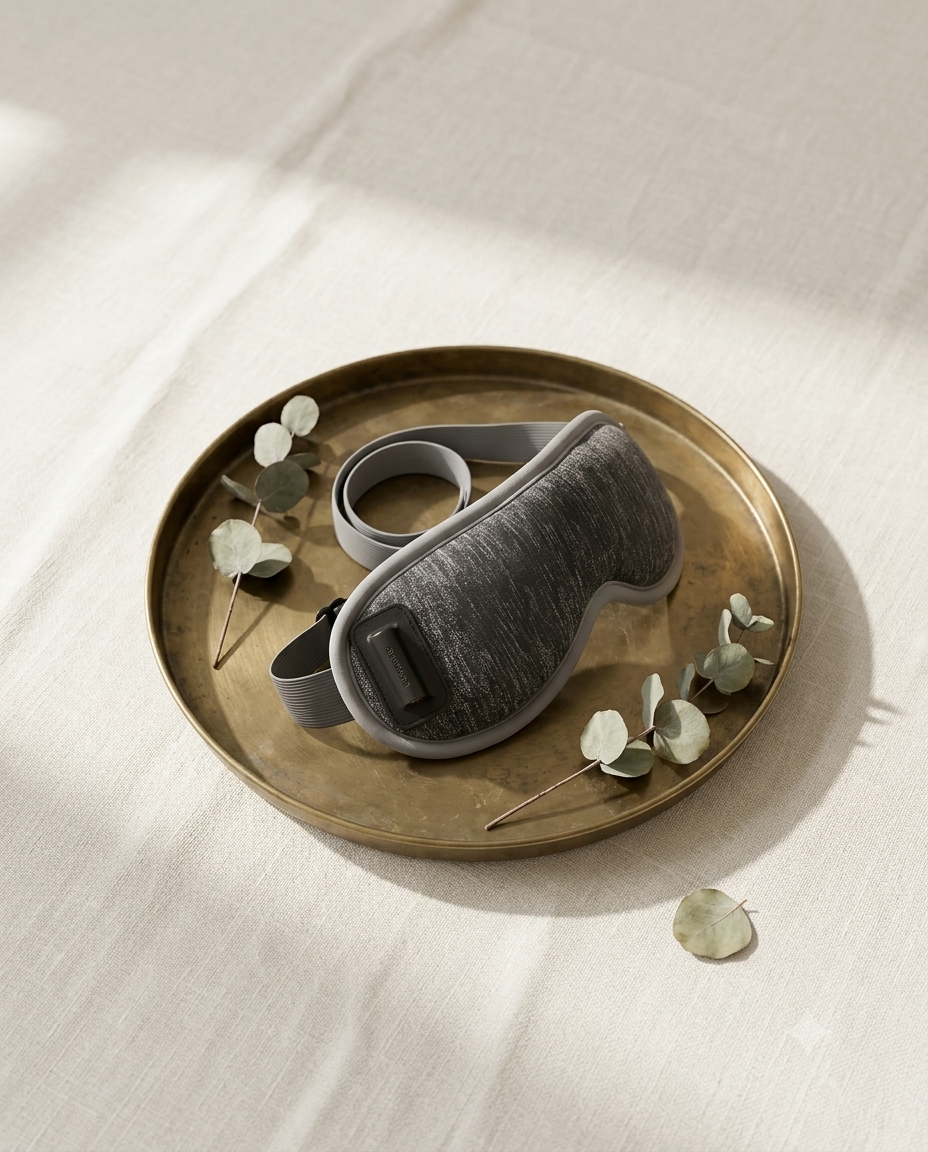 Olynne Essentiel, masque de sommeil chauffant posé sur une surface claire